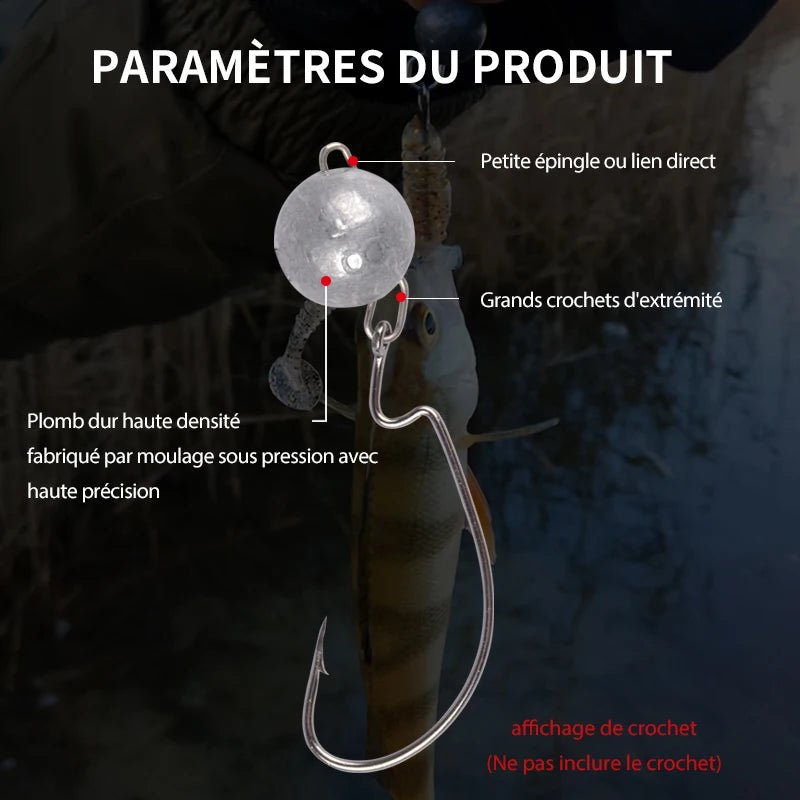 Plomb avec Agrafe pour montage d'Hameçon Texan sur Leurre Souple