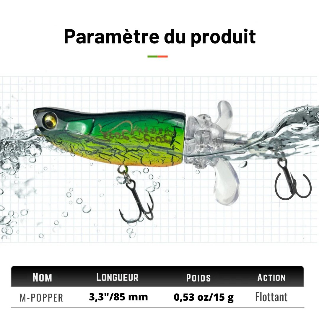 Leurre dur Popper avec Queue Rotative 85mm 15g